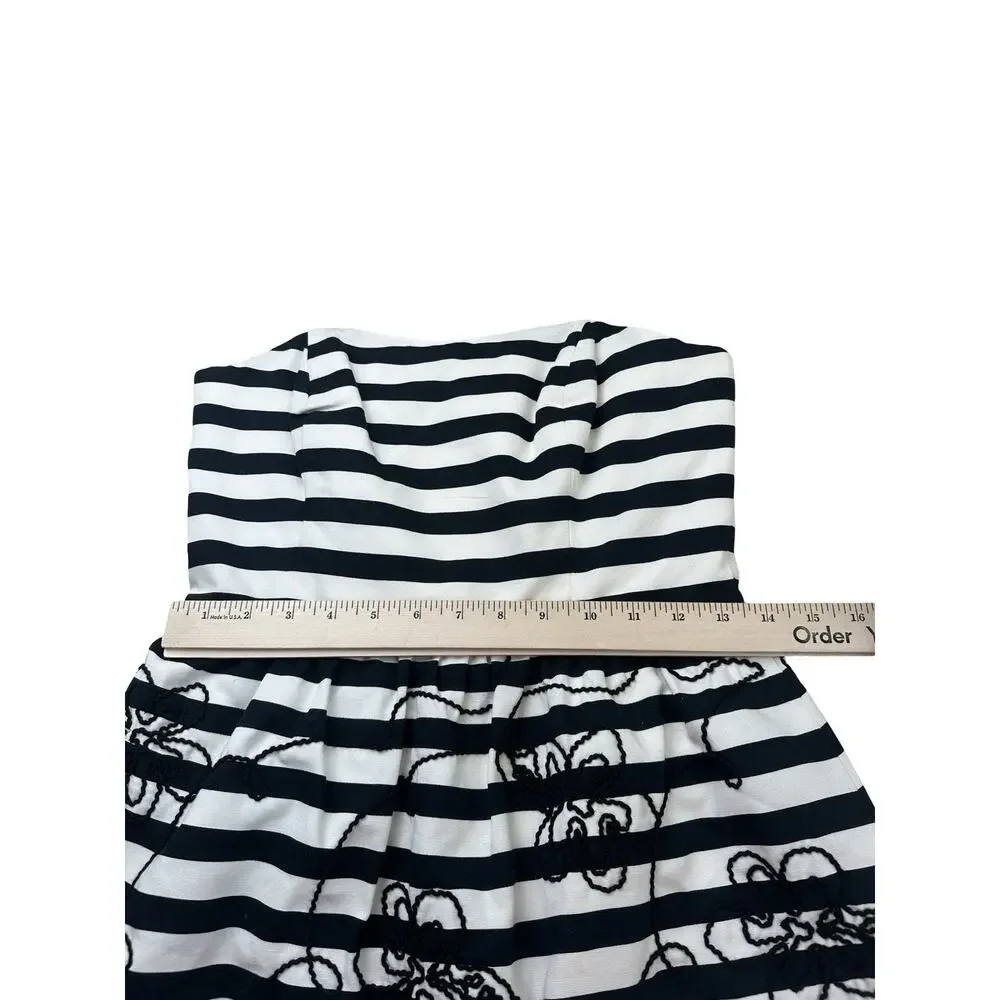 Lilly Pulitzer Black/White Fit Flare Stripe Strapless Embroidered Floral Dress 4 - Picture 4 of 11